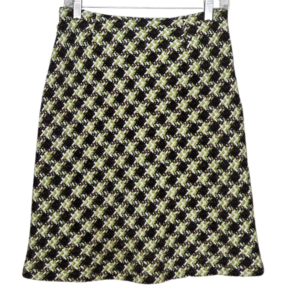 Tribal Brown Houndstooth Wool Blend Skirt Classic Tweed Preppy Heritage Womens 4